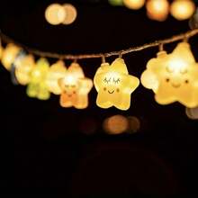 1 件微笑之星 LED 灯串，电池供电装饰灯，儿童房装饰，节日派对装饰，花园，露营，室内，婚礼，家庭，卧室装饰婴儿房装饰育儿室装饰婴儿淋浴家庭装饰礼物 - 白色 - 查看 10