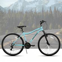Hiland Bamcbase Lilac 26 Inch Adult Mountain Bike, Women's Step-Thru MTB With Shimano 21-Speed Rear Derailleur, V-Brakes, Suspension Front Fork & High-Carbon Steel Frame (Purple, White & Sky Blue) - 薄荷藍 - 查看 2