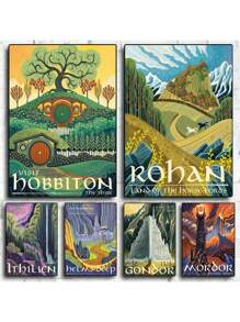 1入抽象戒指藝術復古旅遊海報油畫畫布，莫德爾城堡之主主題，適用於兒童臥室家居裝飾畫，無畫框 - 彩色 - 查看 2