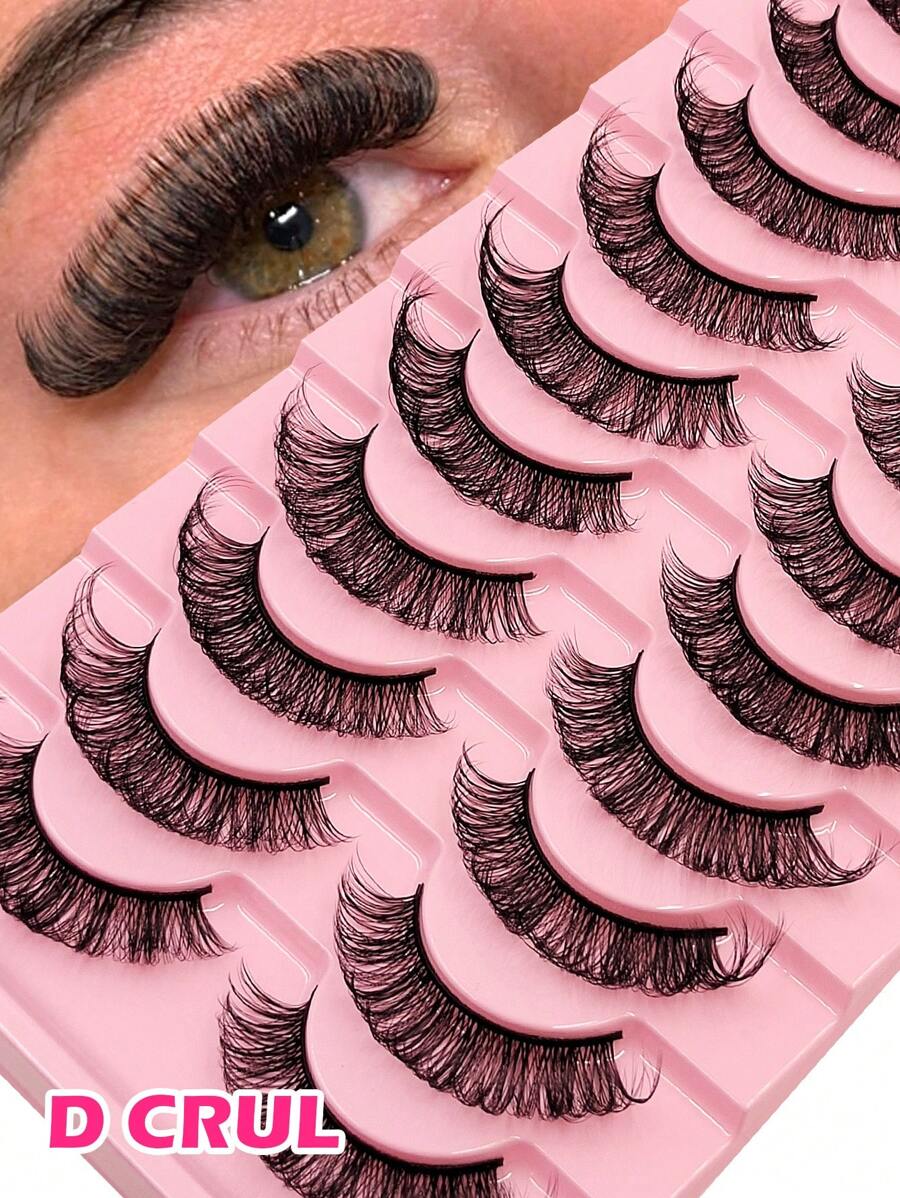 Asiteo 10 Pairs D Curl Full Strip Lashes, Fluffy Thick False Eyelashes, Dramatic Criss-Cross Faux Mink Lashes, Reusable - Hitam - View 1