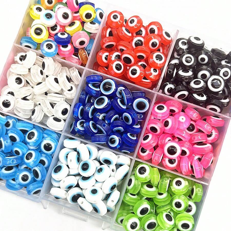 50pcs Fashionable Evil Eye Shaped Flat Beads, 8x5mm, With Straight Hole, DIY Jewelry Accessories For Necklace & Bracelet Making