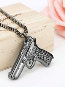 嘻哈沙漠之鷹手槍模型吊墜項鍊，男士時尚飾品鎖骨鏈裝飾，適合日常佩戴 - 沙鷹手槍項鍊 - 查看 2