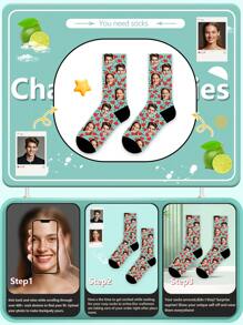 1 par de calcetines de media pantorrilla para mujeres con impresión personalizada de texto y rostro, diseño personalizado de foto y rostro divertido para parejas, regalo de San Valentín, cumpleaños y otras ocasiones