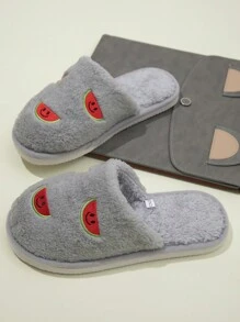 女士西瓜刺绣家居拖鞋日式情侣吸湿拖鞋轻便静音室内拖鞋 - 灰色 - 查看 3