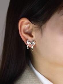 1 Pair Stainless Steel Bowknot Ribbon Stud Earrings, Suitable For Women's Daily Wear, Jewelry Gift