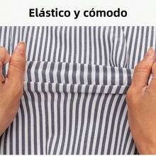 Camisa casual con botones para hombre, manga larga, a rayas, para verano, playa - Negro - Ver 2