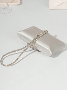 DAZY 轻巧，商务休闲水钻装饰水桶包迷你抽绳设计，透明包仿珍珠包晚宴包，晚宴包迷人，优雅，精致，安静的奢华水钻适合派对女孩，女人，新娘非常适合派对，晚宴/宴会圣诞派对礼服，与新年服装完美搭配，与女士派对礼服完美搭配，必备婚礼物品，与毕业礼服，舞会礼服完美搭配 - 銀色 - 查看 4
