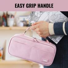 Dual Side Pencil Case Large Capacity Pencil Case Organizer; Double Zipper Storage Bag; Big Pencil Pouch - 粉色 - 查看 6