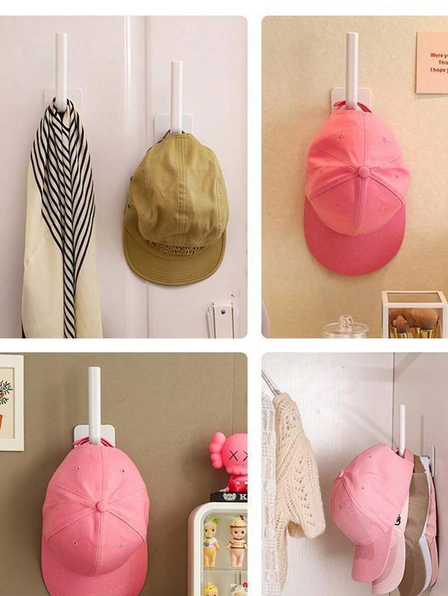 1入組壁掛式帽架，自粘式帽子掛鉤，帽子儲物掛勾，無痕帽子掛架，適用於牆壁門戶壁櫥 - 白色 - 查看 1