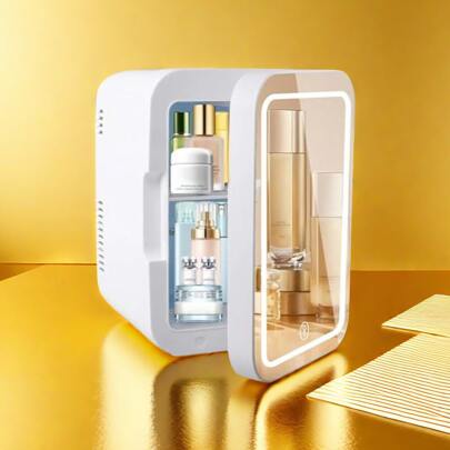 6L Mini Beauty Refrigerator With Mirror,  Portable Cooler & Warmer For Bedroom, Dorm, Car, Office Desk. Perfect Compact, Portable Fridge For Skincare, Cosmetics, And Makeup