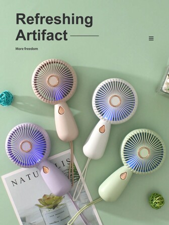 AOYI 1pc 500mAh Rechargeable Handheld Mini Fan, 3-Speed Adjustable With LED Light, Portable USB Charging