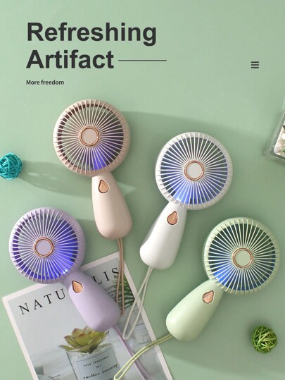 AOYI 1pc Rechargeable Portable Handheld Mini Fan With LED Light And USB Charging Cable