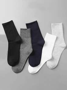 5pairs/Set Plus Size Men's Thin Mid-Calf Socks For Spring And Summer, Moisture-Wicking, Breathable, Classic Colors, Suitable For Business And Daily Wear, Fall