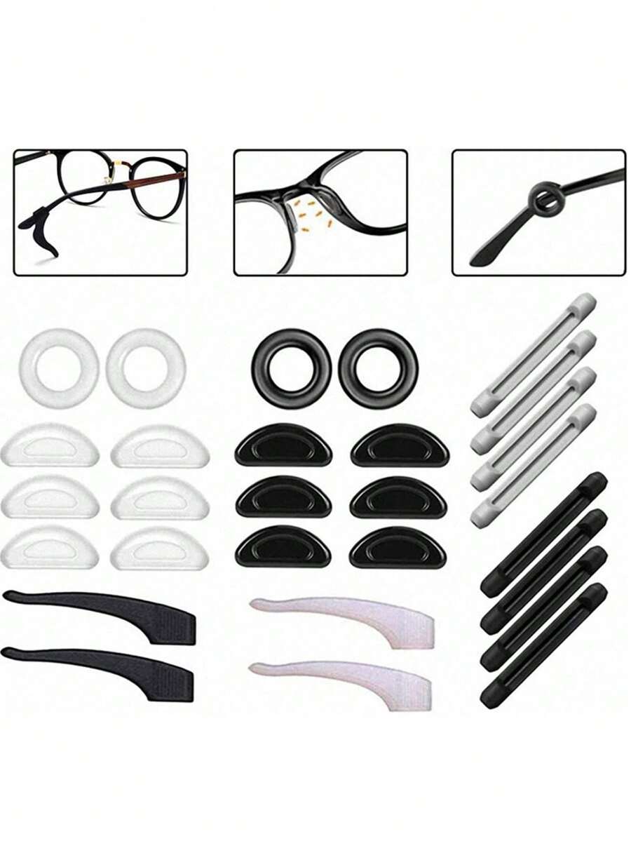 Set de accesorios de gafas S4 de 24 piezas, incluye 12 pares de patillas antideslizantes de silicona y cubiertas de pie para las patillas de las gafas - Multicolor - Ver 1