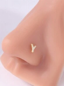 KARYOKO 1 件装细金色首字母鼻钉女款闪亮 CZ 字母鼻骨软球针鼻钉珠宝礼物 - 金色 - 查看 14