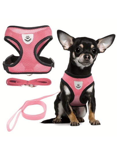 LANGXINGCS Langxingcs Correa para mascotas (gatos y perros) con arnés ajustable anti-escape para pecho y espalda, cuerda de reflectante y juego de collar, de material de malla suave y transpirable