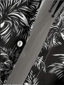 男裝夏季旅遊用熱帶棕櫚樹印花短袖鈕扣衫 - 黑色 - 查看 3