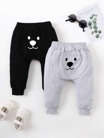 2 ชิ้น ชุดกางเกงขายาวพิมพ์ลายหมีเด็กผู้ชาย เหมาะสำหรับทุกฤดูกาล