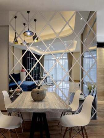 32/58pcs 50*100/100*100cm Acrylic Mirror Wall Sticker, DIY Removable Wall Decals, Art Diamond Mirror Tiles, For Home Kitchen Living Room Bedroom TV Background Decor