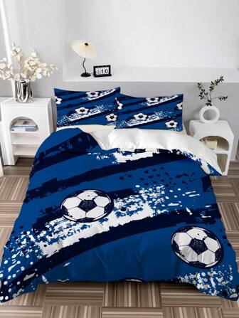 3pcs Football Duvet Cover Set, Soccer Bedding Set, Sports Games Duvet Cover For Boys Girls Teens, Bedroom Decor (1 Duvet Cover + 2 Pillowcase, Without Core)