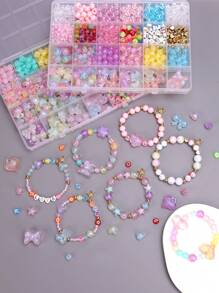 Juego para que los niños hagan collares, pulseras, aretes y anillos con cuentas. Kit de manualidades con materiales para que los niños hagan joyas y adornos, regalos hermosos de accesorios para niños en fiestas