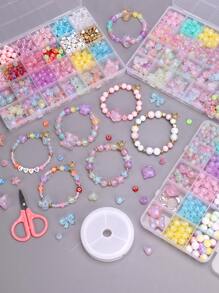 Juego para que los niños hagan collares, pulseras, aretes y anillos con cuentas. Kit de manualidades con materiales para que los niños hagan joyas y adornos, regalos hermosos de accesorios para niños en fiestas
