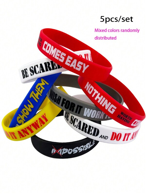 Conjunto de 5 piezas de pulseras deportivas de silicona con correa inspiracional con motivación de moda de personalidad para niños/mujeres