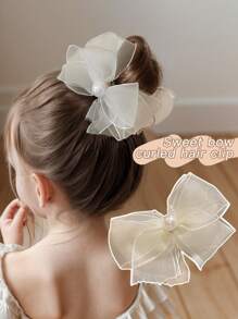 1pc Fabric Butterfly Hair Claw Clip, Suitable For Girls Daily Wear, Beige/Pink/Purple - Beige - View 7