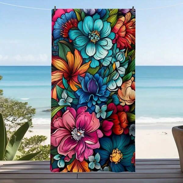 1 pieza Toalla de playa con estampado de flor próspera, de fibra ultrafina de un solo lado, de secado rápido y súper absorbente, suave y ligera para la playa, la , el baño, la natación, el fitness, etc. Fácil de limpiar y cómoda de cuidar, esenciales de playa, accesorios de playa, flotador de piscina