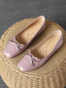 MonaNise 女士时尚卡其色、黑白方头鞋、红色一脚蹬、黄色平底鞋、薄荷绿休闲/旅行鞋、粉色秋季鞋、勃艮第红派对/正式鞋、百搭办公室黑色平底鞋 - 粉色 - 查看 2