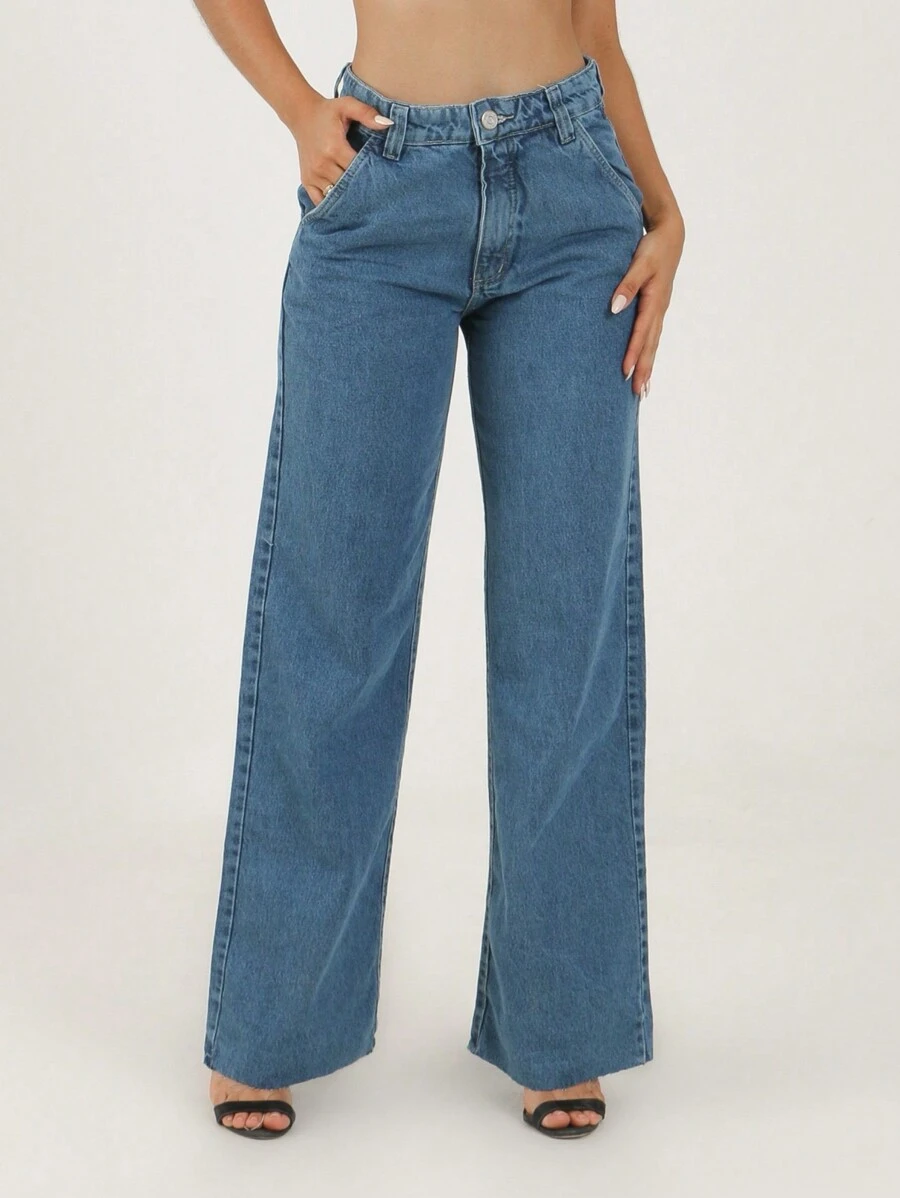 Women Jeans - 中等水洗藍 - 查看 1