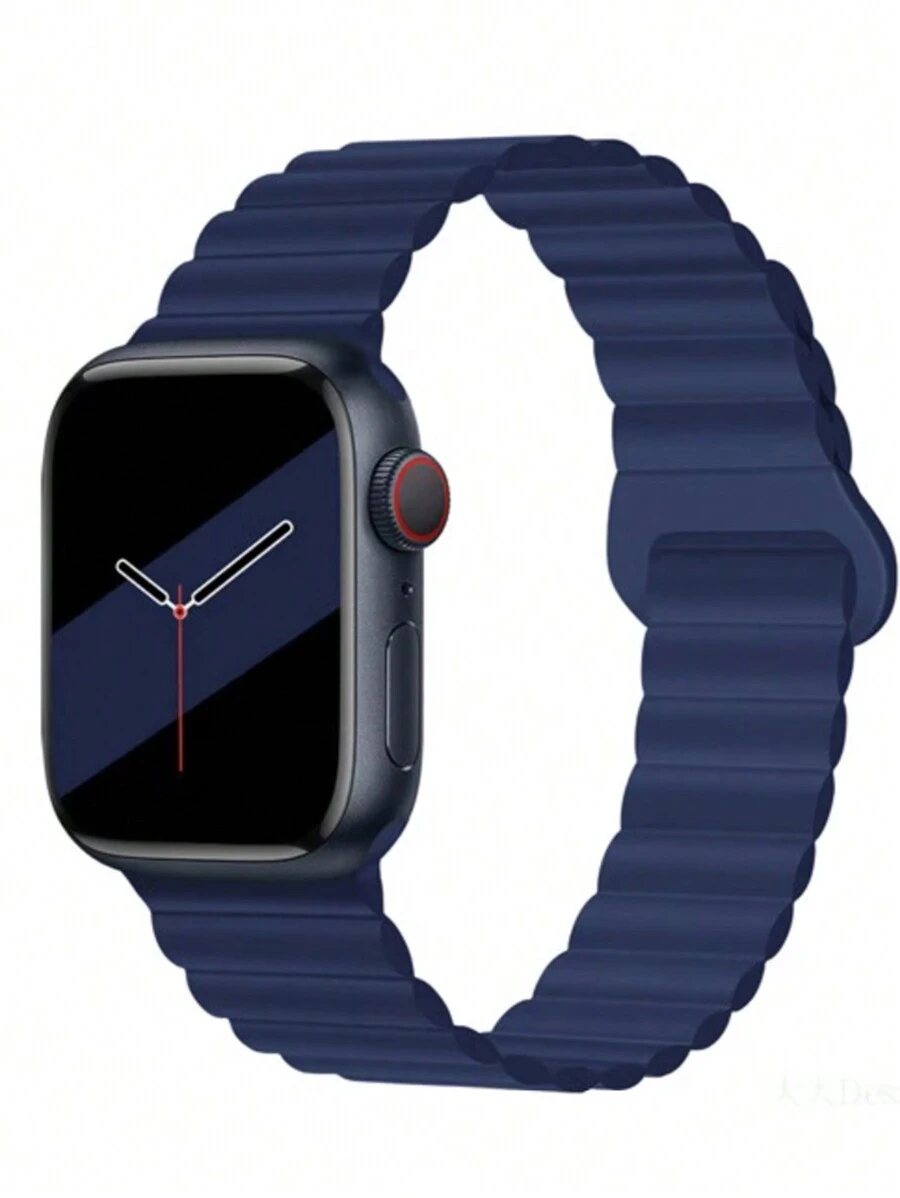 1 dây đeo đồng hồ từ tính bằng silicon Unisex tương thích với 38/40/41/42/44/45/46/49mm Ultra/Series 1-10 & SE - Màu xanh nửa đêm - Xem 1