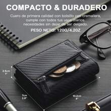 Carteras para Hombre,Tarjetero, Billetera para Hombre,RFID Bloqueo Antirrobo Tarjetero para Caballero Plegable, Con Bolsillo de Moneda Billetera para,Regalos para hombre-Grano negro - fibra de carbono negro - Ver 5