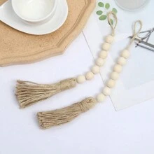 4pcs Tassel Wood Bead Garland Rope Decorative Door Knob Hanger With Beaded Tassel Pendant, Suitable For Cabinets & Porches - Beige - View 6