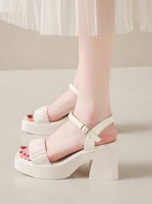 2026 New Lightweight Thick-Soled Ruched Fashion High Heel Sandals, Soft Mesh Material, Lightweight & Fashionable High Heel Increase Height Sandals, All Season, Plus Size Women High Heel Sandals, Comfortable & Beautiful Sexy Low Price Shoes, Women's High Heel Sandals, Wedge Heel Design, Gold Buckle