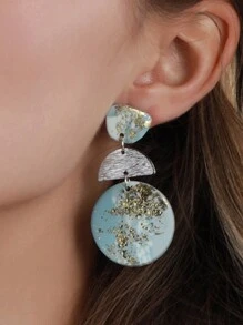 1 đôi bông tai hình học bằng gốm mềm màu xám vân đá kèm lá kim loại cho tiệc tùng, du lịch, nghỉ dưỡng và làm quà tặng - Xám - Xem 8