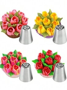 Multi-Piece Stainless Steel Russian Piping Nozzles, DIY Cake Decorating Tools, Cupcake Cream Nozzles, Baking Supplies - Silver - View 12