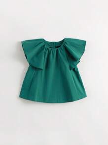 MARC&JANIE 2pcs Young Girl Sweet Cute Ruffle Cap Sleeve Round Neck Top And Shorts Set For Summer - Green - View 3
