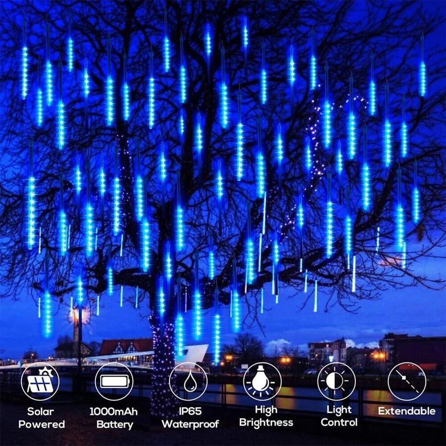 288 LED Meteor Shower Lights 8 Tube Rain Tree String Light Outdoor Garden Party - 藍色 - 查看 1