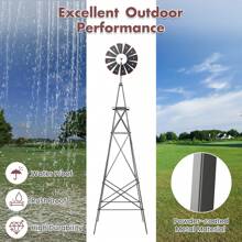 8 Ft/253 Cm Ornamental Windmill, All-Weather Metal Wind Mill W/ 4 Support Legs, Decorative Weathervane For Backyard, Garden, Farm, 4 Ground Stakes Included (Grey) - Grey - View 7