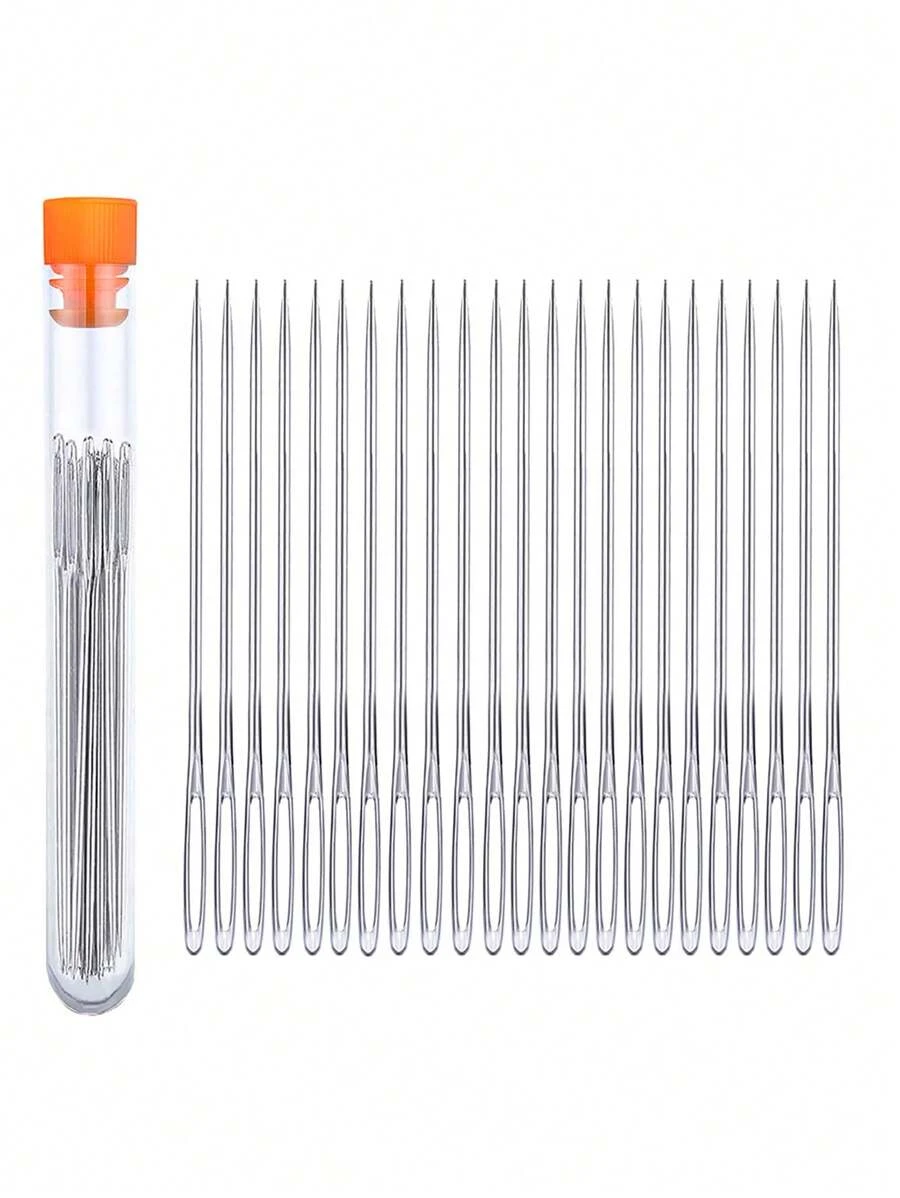 23pcs Sewing Needles Set, 6cm Large Eye Needles For Crafts And Hand Sewing - Silver - View 1