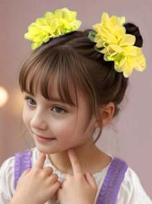 2pcs Kids' Flower Headband, Cute Girl's Hair Tie, High Elasticity, Durable Hair Accessory - Yellow - View 3