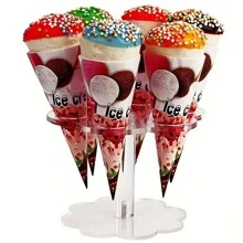 1pc 6-Hole Transparent Ice Cream Cone Display Stand, Waffle Cone Holder, Sweet Cone Rack - Clear - View 1