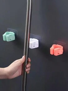 1个挂钩，可挂2个拖把。黑白双色不穿孔拖把挂钩。适用于浴室和厨房收纳。浴室多用途。粘性挂钩。扫帚架。拖把夹/壁挂式扫帚架。收纳架。强力自粘清洁产品，返校季必备。学习用品浴室配件 - 黑色 - 查看 3