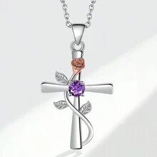 1 mặt dây chuyền hoa hồng thánh giá thanh lịch, quà tặng thời trang và thiết kế cá nhân cho tình yêu - Bạc - Xem 4