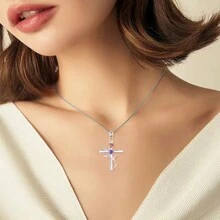 1 mặt dây chuyền hoa hồng thánh giá thanh lịch, quà tặng thời trang và thiết kế cá nhân cho tình yêu - Bạc - Xem 5