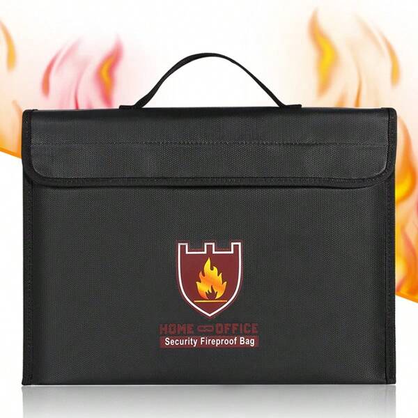 Black Tote Credential Bags Document Organizer Briefcase Securely Store And Organize Important Documents Passports Cards Flame Resistant Single Shoulder Strap Organizer Bag Suitable For Office Home School Size 38*28*7.5 Cm