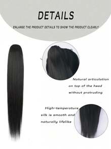 36英寸/92厘米长直马尾假发，女士自然隐形抽绳马尾 - 黑色 - 查看 3