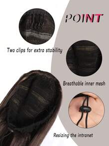 36英寸/92厘米长直马尾假发，女士自然隐形抽绳马尾 - 黑色 - 查看 5