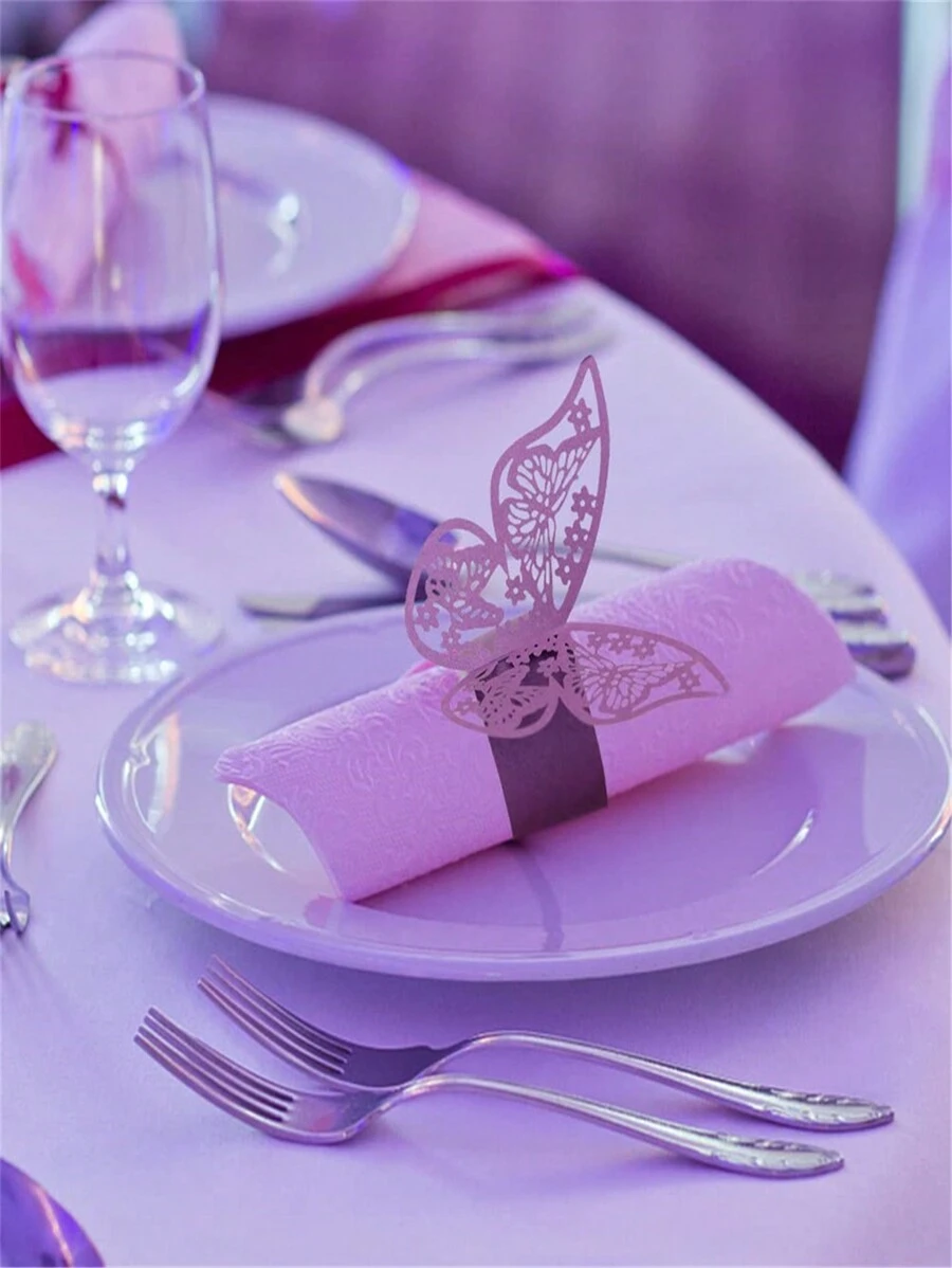 10pcs 3D Butterfly Shape Napkin Rings - Hollow Paper Napkin Holders Hollow Napkin Ring Holders Napkin Ring Buckles For Table Decorations Serviette Table Decoration Restaurant For Weddings, Parties, Dinner Tables - Elegant Decorations For DIY, Events, And Restaurants - Multicolor - View 1